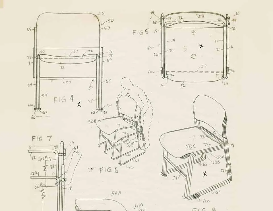 David Rowland Life 1955 stackable chairs drawing