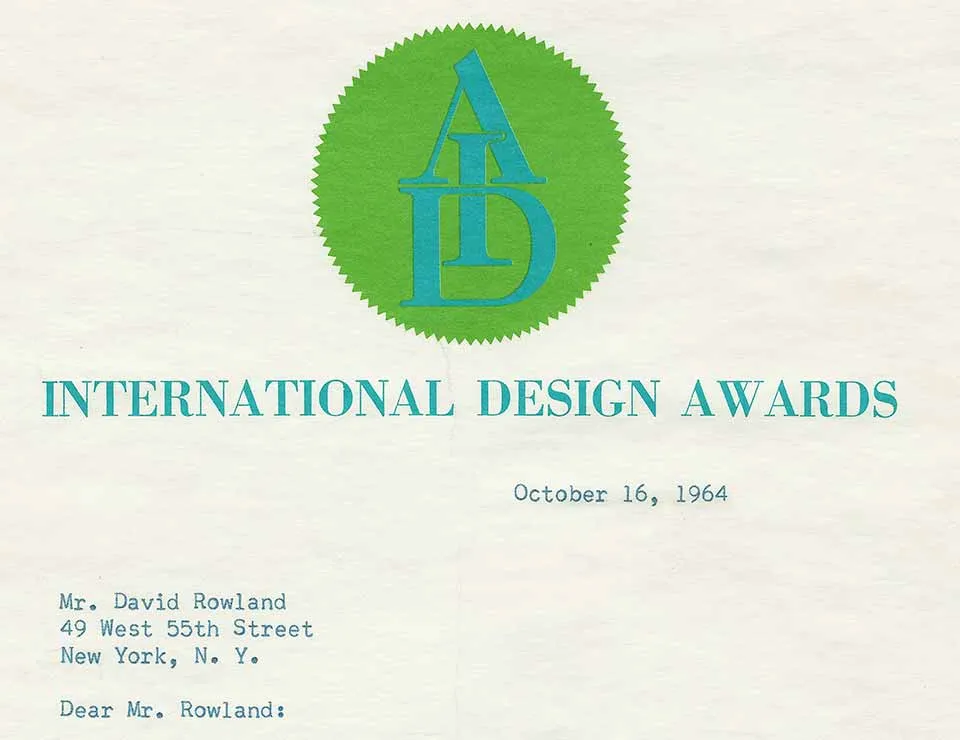 David Rowland Life 1964 International Design Award