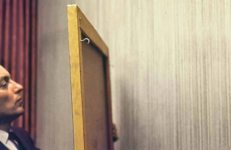 David Rowland 1956 museum wall hanging painting back